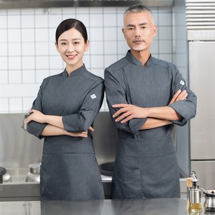 酒店厨师工作服男女长袖秋冬季餐饮后厨烘焙厨师服装定制纯棉加厚