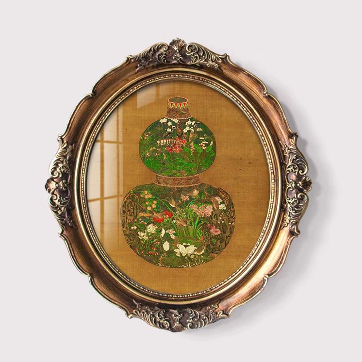葫芦花瓶法式复古椭圆形欧式玄关装饰画中古客厅挂画中式书房壁画图片