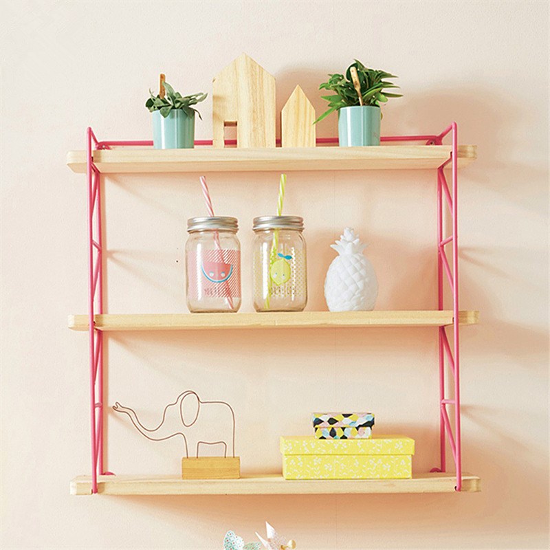 实木置物架客厅装饰墙壁儿童房卧室墙上壁挂式铁艺收纳架展示隔板