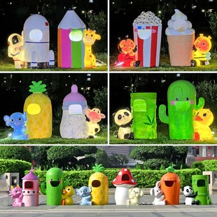 户外卡通动物垃圾桶雕塑园林景区幼儿园植物发光果皮箱玻璃钢摆件