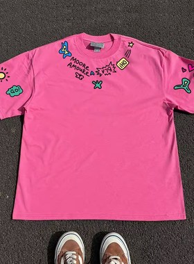 王有病工作室 10年老店!创意简约拼接设计感短袖T恤桃粉色柠檬黄