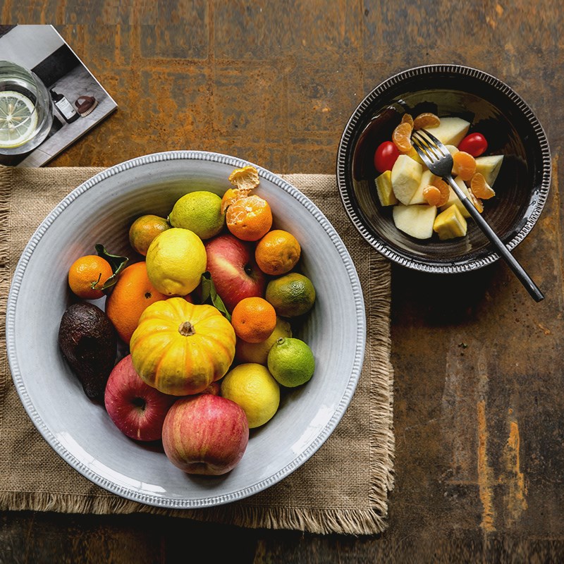 北欧工业风复古浮雕家用欧式陶瓷碗大号大碗面碗汤碗菜碗汤盆餐具