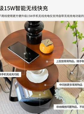 复古落地灯置物架一体客厅沙发旁氛围灯法式布艺卧室床头柜灯边几