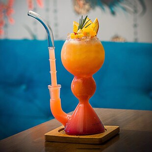 饮迷创意个性鸡尾酒杯酒吧调酒苦艾酒杯水烟壶带吸管果汁玻璃水杯