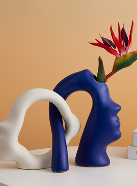 陶瓷艺术花瓶插花器摆件家居饰品创意客厅酒柜样板房装饰品高级感
