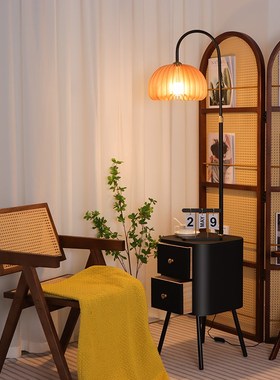 中古落地灯卧室智能床头柜一体台灯客厅沙发边置物架高级感氛围灯