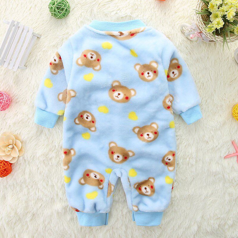 2023秋冬新款婴儿法兰绒睡衣保暖加厚0-2岁宝宝外出服连体爬服