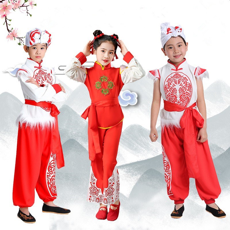 儿童安塞腰鼓服装陕北风陕西民歌演出服中小学秧歌舞龙打鼓表演服