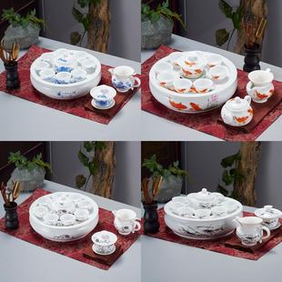 家用圆形陶瓷白瓷茶壶茶杯现代简约小套 潮汕带茶盘功夫茶具套装