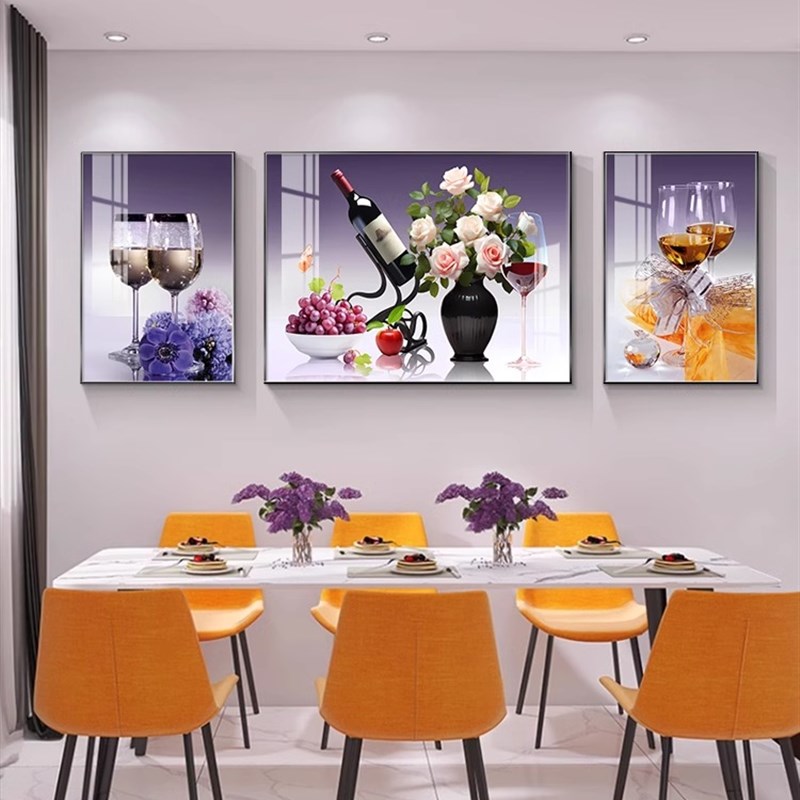 餐厅装饰画现代简约酒杯三联画餐桌背景墙壁画吃饭厅大气挂画