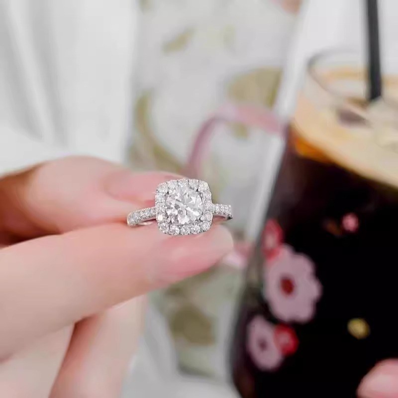 PT950铂金公主方包钻戒天然真钻求婚订婚戒指七夕礼物送老婆女友