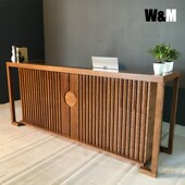 新收银台实木吧台桌复古风前台茶楼酒店养生馆接待台柜台