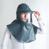 耐酸碱喷砂帽防飞溅劳保面罩披肩帽防尘防护面具内置安全帽