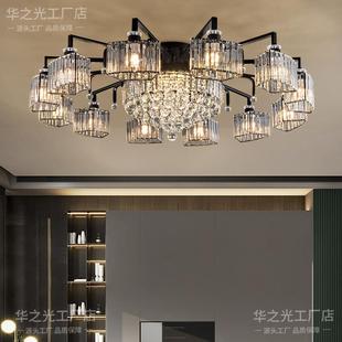 现代轻奢大气吸吊卧室圆吸顶灯中山古镇 矮户型客厅水晶灯2024新款