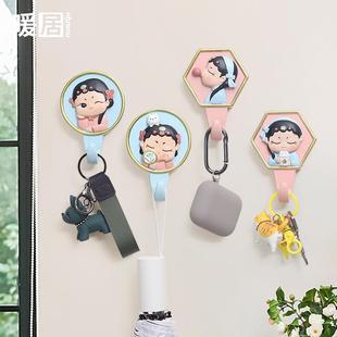 饰衣帽入户免打孔挂架 进门玄关钥匙小花旦挂钩收纳壁挂创意国风装