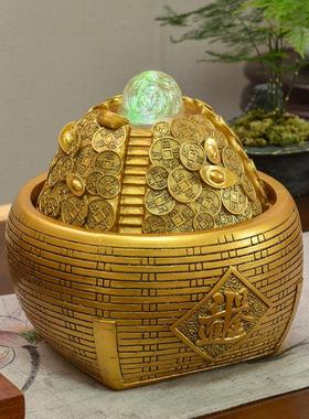 中式招财聚宝盆流水生财摆件循环水客厅办公室桌面风水轮开 业乔