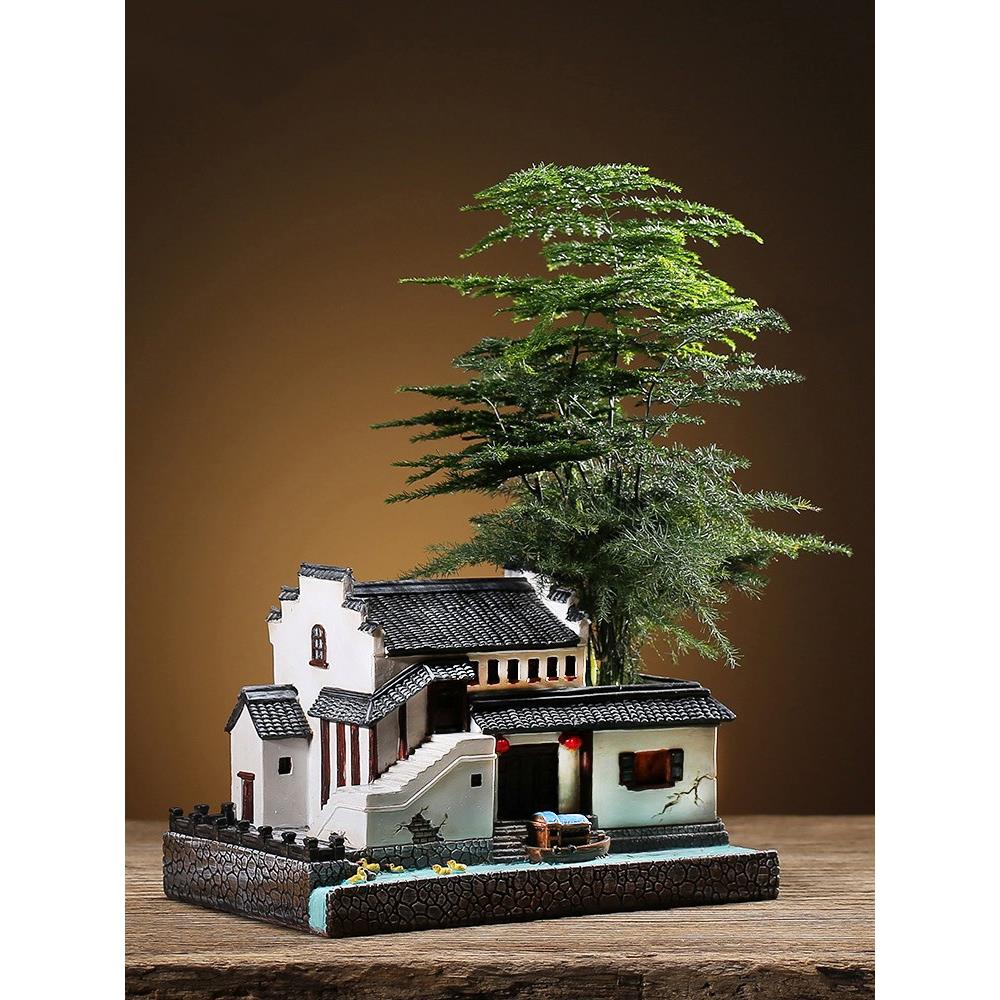 中式苏州园林景观桌面树微脂摆件客厅家居饰办公造MH20001\室景房