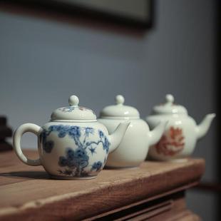 一九茶舍 仿古釉青花茶壶陶瓷功夫茶具泡茶壶小号矾红小品壶家用