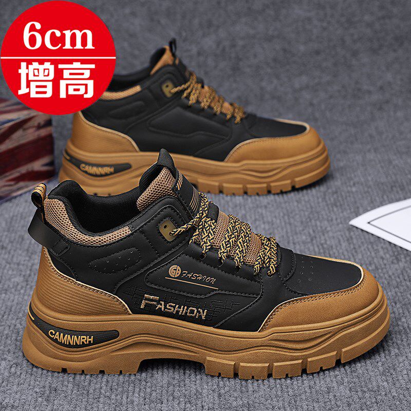 内增高8CM马丁靴男秋冬季英伦工装靴男士靴子增高鞋男6CM加绒棉靴