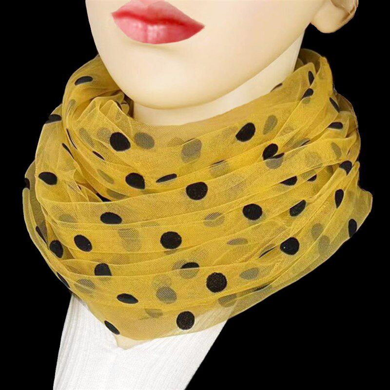 网红女士秋冬季套头波点丝巾围脖防晒护颈脖套薄款时尚围巾纱巾夏