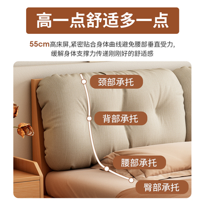 床实木双人床主卧现代简约软包1.5米单人床1米2美式欧式1米8大床