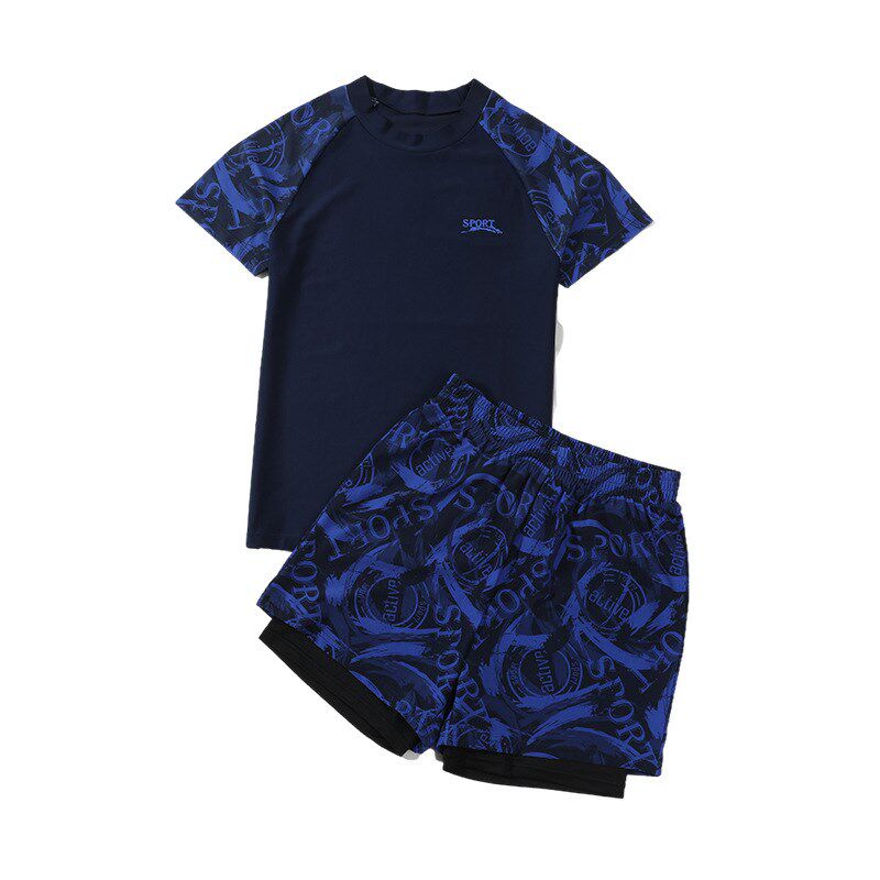 小孩泳衣男儿童大童双层泳裤防尴尬男孩加大码青少年分体沙滩训练