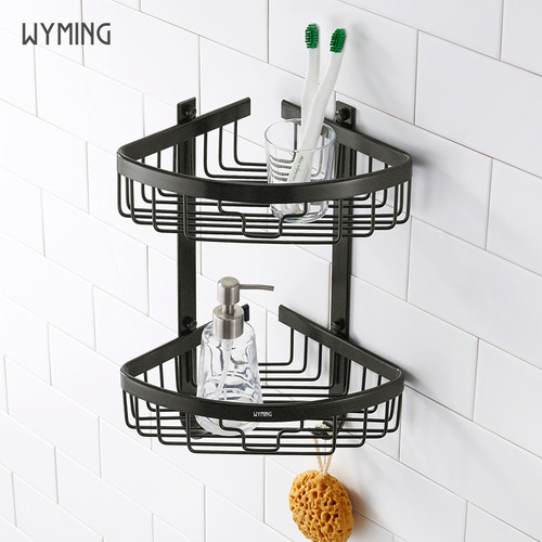 浴室卫生间收纳架壁挂免打孔淋浴房双层收纳转角角架三角篮三角架