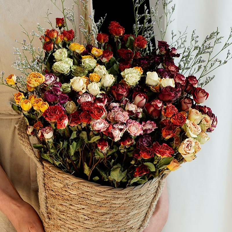 多头蔷薇玫瑰干花花束客厅摆设装饰摆件滴胶花材天然高级感真花