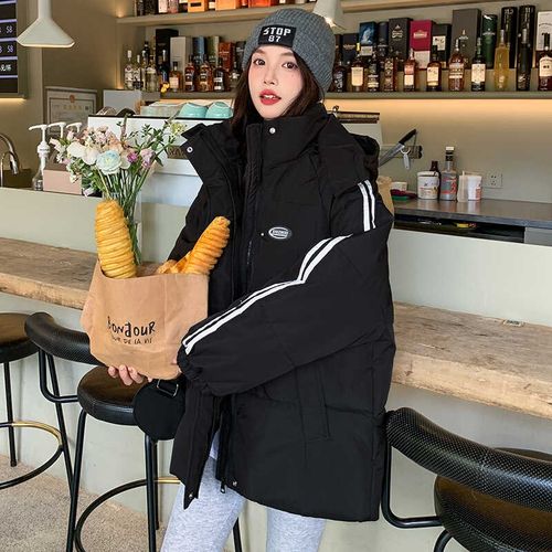 黑色羽绒棉服女冬2024新款美式炸街贴标面包服加厚棉衣棉袄ins潮