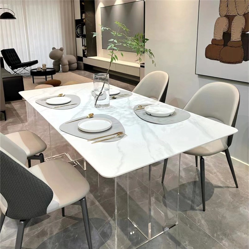 岩板餐桌家用小户型亚克力大理石悬浮桌字现代简约吃饭长方形桌子