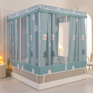 新款坐床式遮光蚊帐床帘一体式全封闭拉链蒙古包三开门Z家用防尘