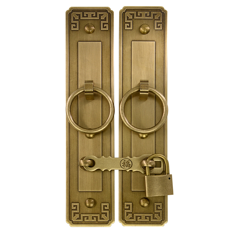 中式大门纯铜直条拉手搭扣门扣老式木门柜门门栓仿古全铜加厚挂锁