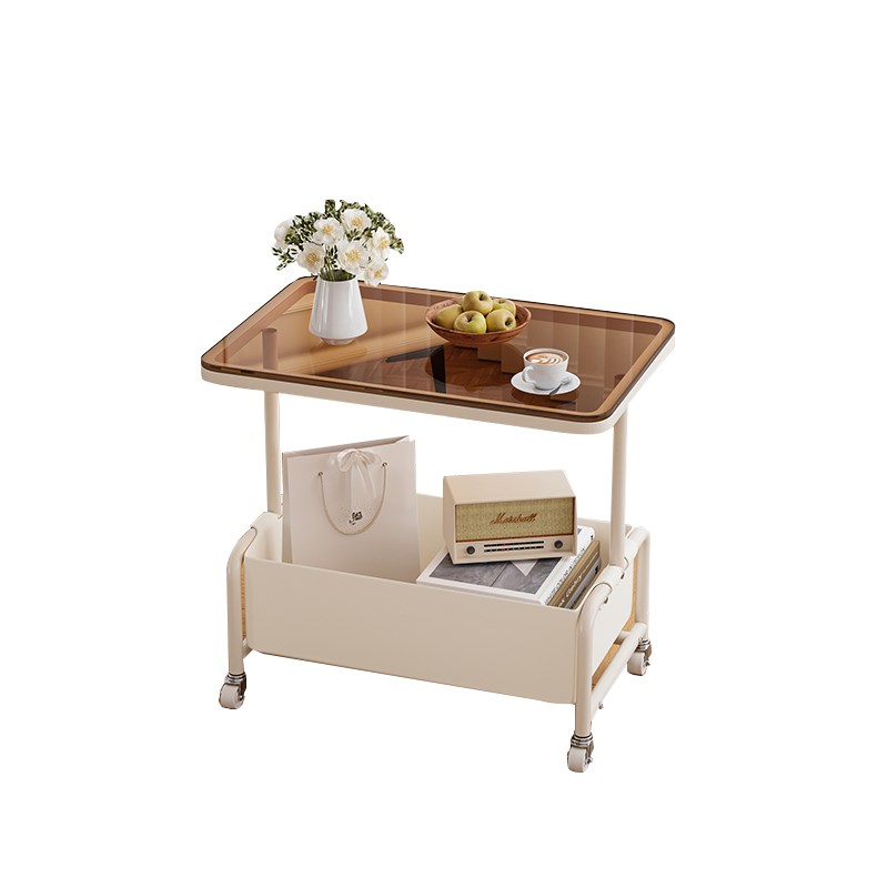 沙发边几可移动茶几客厅家用玻璃茶桌边柜小推车床头置物架子带轮