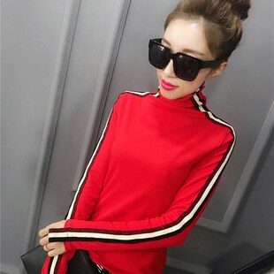 显瘦高领弹力nT恤女 百搭长袖 2021冬装 时尚 弹力打底 新款 欧货小衫