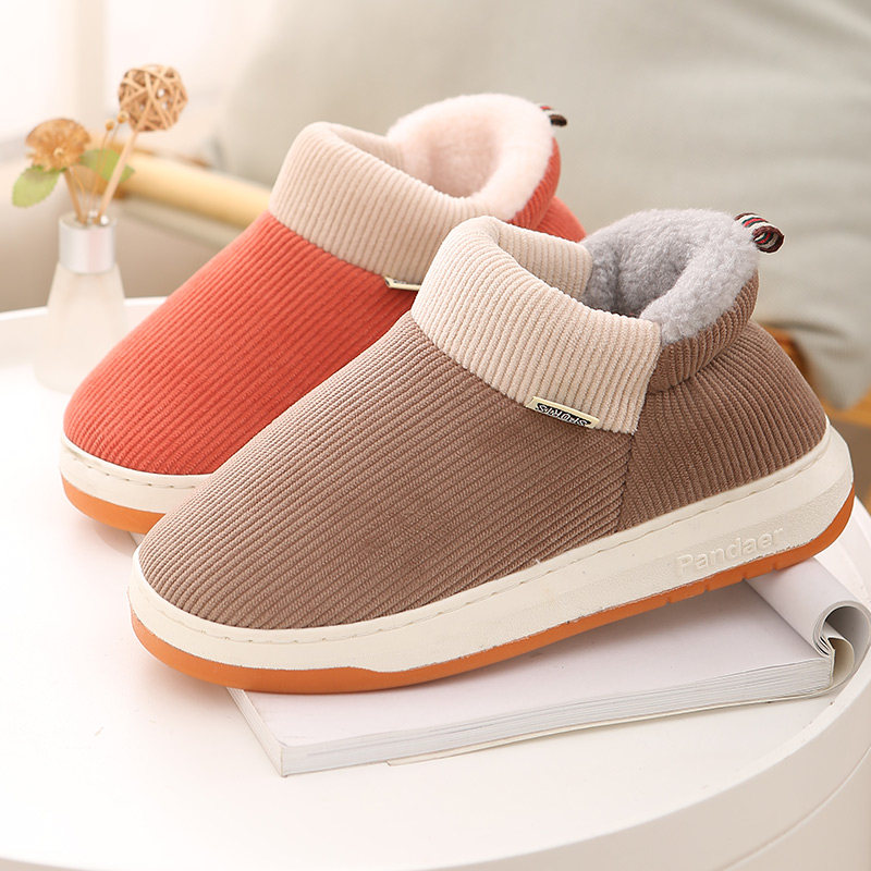 2021新秋冬季保暖棉拖鞋包跟男女情侣室内家居月子带后跟毛绒棉鞋