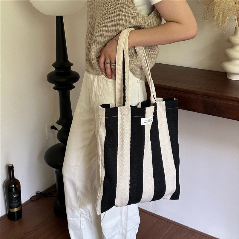 包包女单肩帆布包条纹方形大容量购物袋简约百搭韩版小清新布袋潮,箱包皮具/热销女包/男包,通用款女包,淘宝优惠券,粉丝福利购,淘宝优惠卷