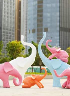 户外网红卡通动物大象玻璃钢雕塑幼儿园林景观商场美陈装饰品摆件