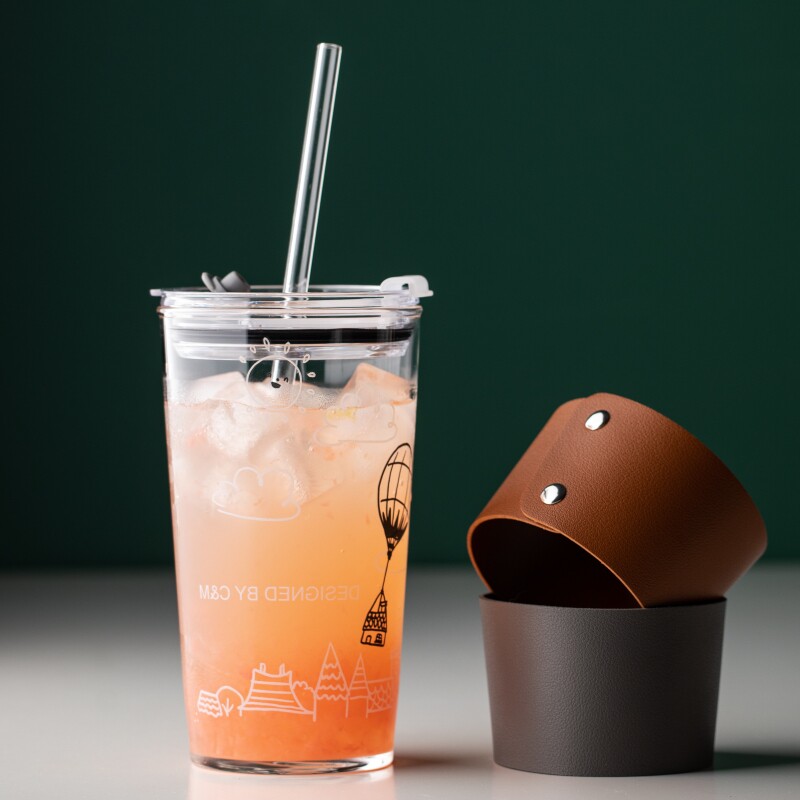 玻璃吸管杯成人女生高颜r值带刻度大容量咖啡杯牛奶茶杯耐热喝水