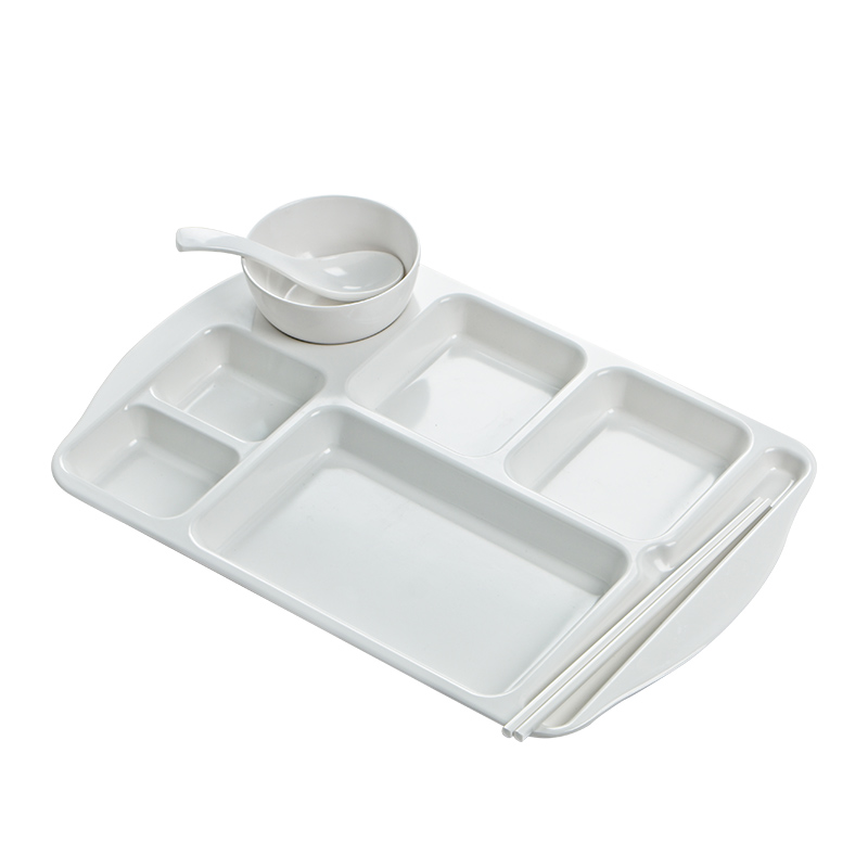 仿瓷快餐盘10个装密胺分格餐盘商用学校食堂餐具套组塑料碗盘LOGO