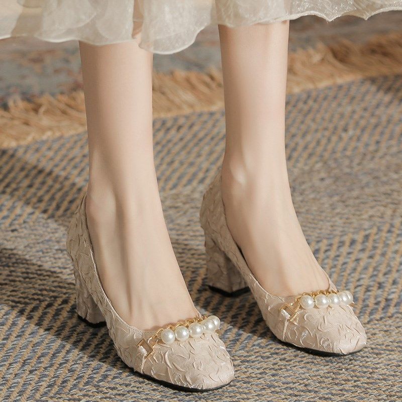 小码女鞋313233单鞋5公分珍珠高跟鞋粗跟大码41一43脚宽加宽加肥,女鞋,浅口单鞋,淘宝优惠券,粉丝福利购,淘宝优惠卷