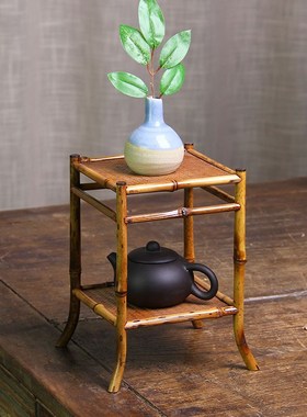 竹茶具收纳架中式小型多宝阁博古架装桌面花架装饰摆件文玩置物架