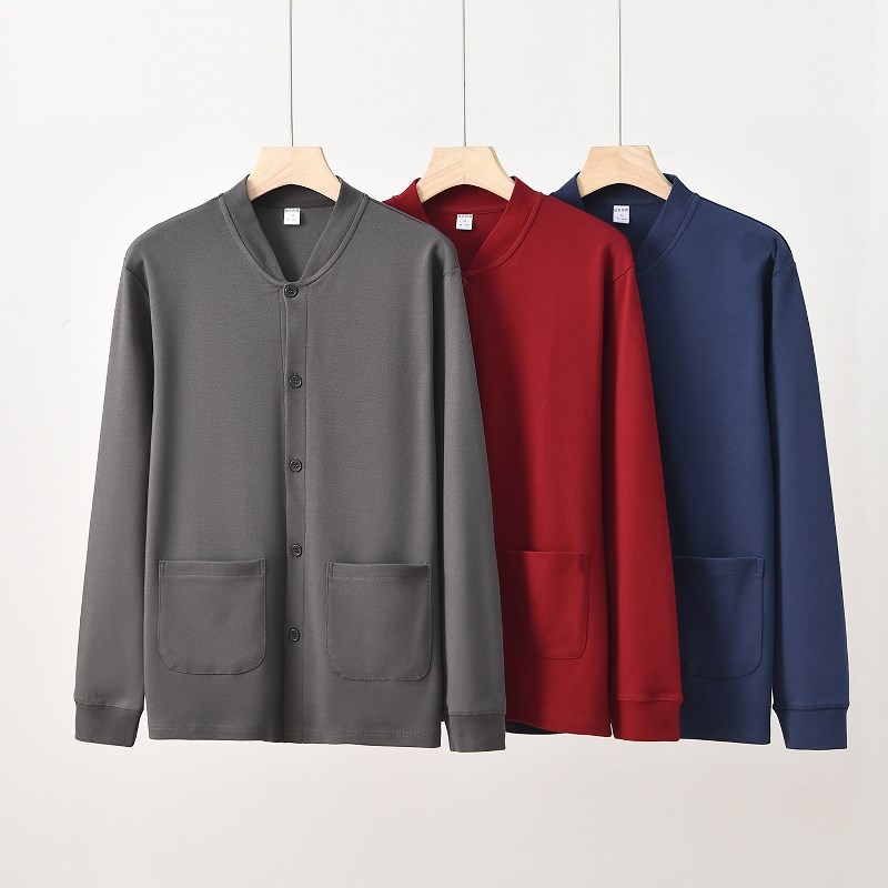 加衣传祺中老年男士开衫系扣秋衣秋裤宽松大码棉毛衫对襟套装