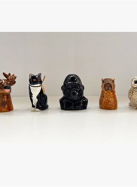 鹿槐行小物 陶瓷桌面小摆件笔筒花器可爱小猫黑猩猩形状居家用品