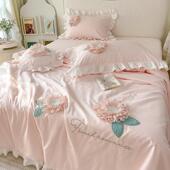 仙气少女心夏凉被立体花朵刺绣空调被夏天薄被子水洗棉夏被四件套