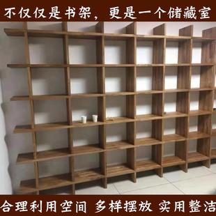 收纳置物架书柜定制 老榆木满墙落地书架办公室客厅实木转角隔断式
