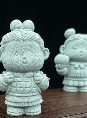 《举柿（世）无双》 桌面装饰摆饰青砂石兵马俑可爱创意治愈物件