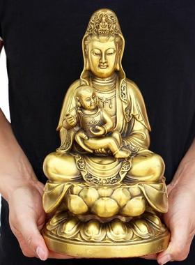 铜观音佛像铜观音摆件求仔送仔南海观音观世音娘娘佛铜像黄铜
