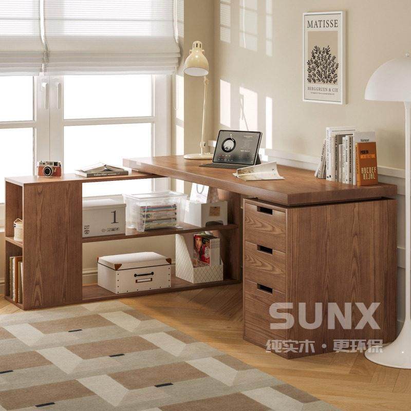 原木家用书桌简约现代办公桌带抽屉格子柜工作台卧室转角桌学习桌,住宅家具,转角桌,淘宝优惠券,粉丝福利购,淘宝优惠卷