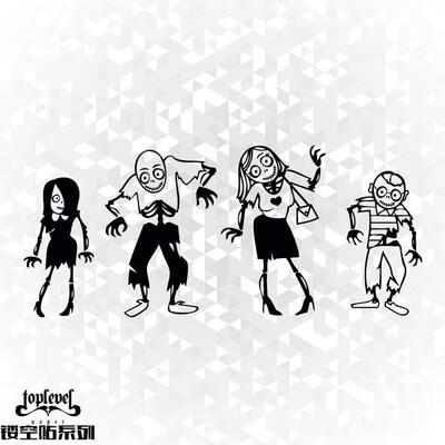 TLP镂空车贴 僵尸一家四口zombie 行李箱贴汽车后风挡玻璃贴定制