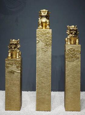 新中式摆件入户门玄关装饰栓马柱金色招财貔貅一对麒麟拴马桩立柱